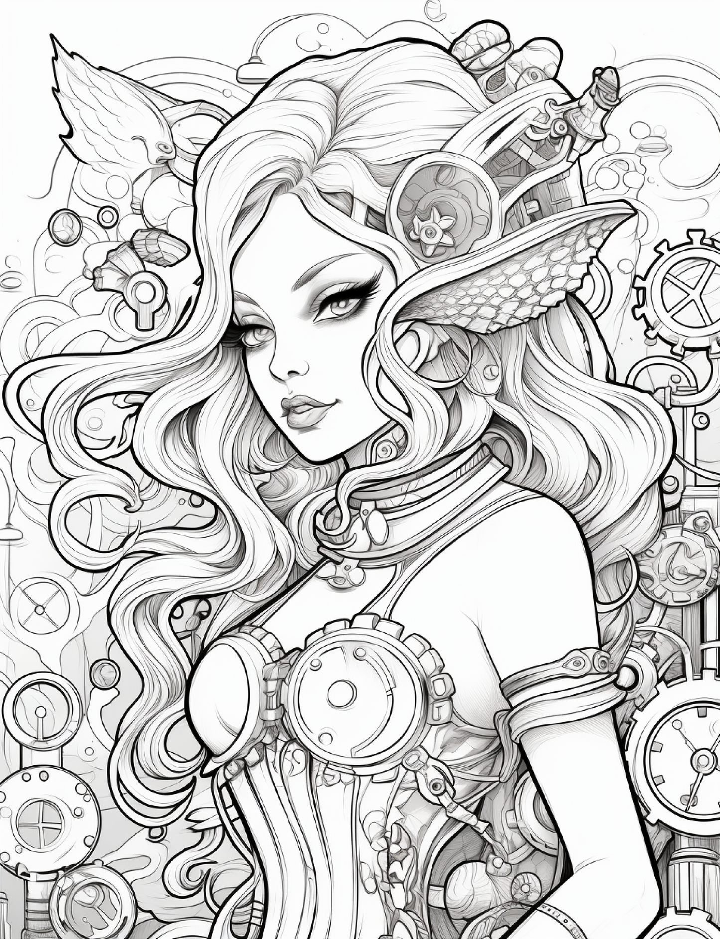 190 Steampunk Mermaid Coloring Pages