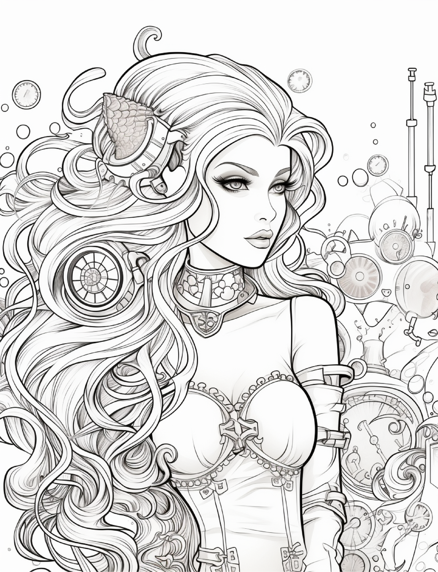 190 Steampunk Mermaid Coloring Pages