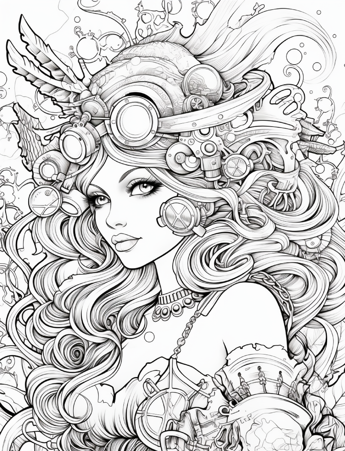 190 Steampunk Mermaid Coloring Pages